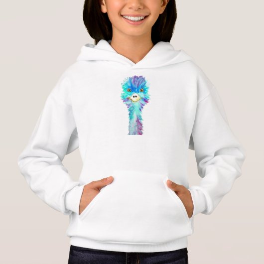 Niedliche Emutierkinder in Wasserfarbe mädchenblau Hoodie (Vorderseite)