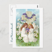 Niedliche Engel mit Kreuz und Blume. Postkarte (Vorne/Hinten)