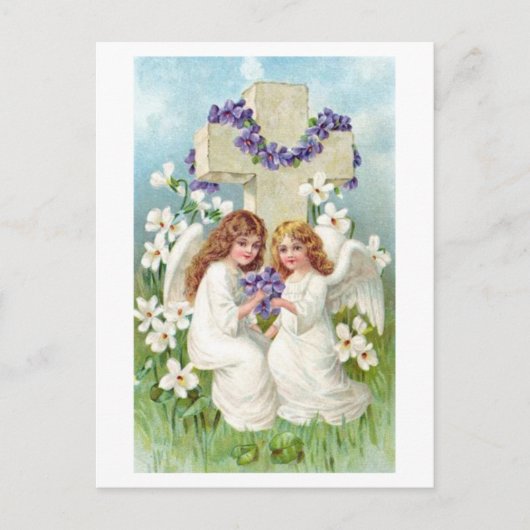Niedliche Engel mit Kreuz und Blume. Postkarte (Vorderseite)