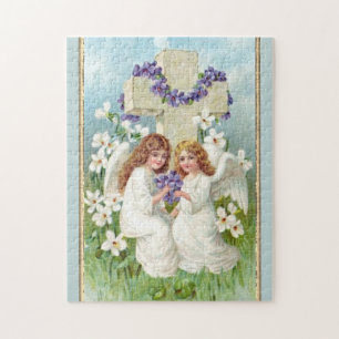 Niedliche Engel mit Kreuz und Blume Puzzle