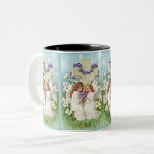 Niedliche Engel mit Kreuz und Blumen Zweifarbige Tasse (Vorderseite Links)