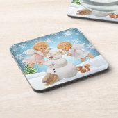 Niedliche Engel und Snowman-Getränkeküste Getränkeuntersetzer (Linke Seite)