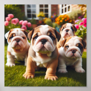 niedliche englische Bulldog Welpen Poster
