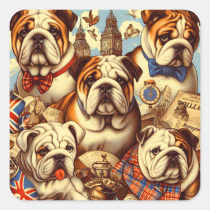 Niedliche englische Bulldogmalerei Quadratischer Aufkleber