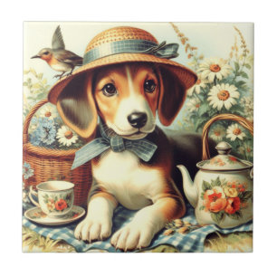 Niedliche englische Foxhound-Malerei Fliese