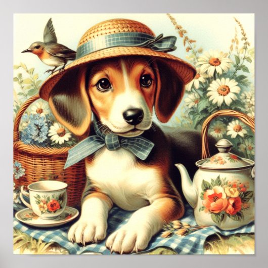 Niedliche englische Foxhound-Malerei Poster (Vorne)
