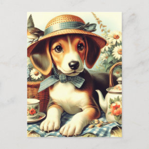 Niedliche englische Foxhound-Malerei Postkarte
