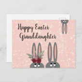 Niedliche Enkeltochter Osterbände Rosa Blütenbraun Postkarte (Vorne/Hinten)