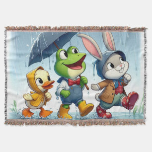 Niedliche Ente, Frosch, im Regen sonnig Decke