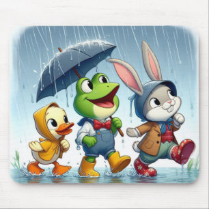 Niedliche Ente, Frosch, im Regen sonnig Mousepad