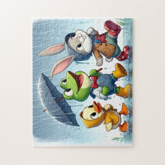 Niedliche Ente, Frosch, im Regen sonnig Puzzle (Vertikal)