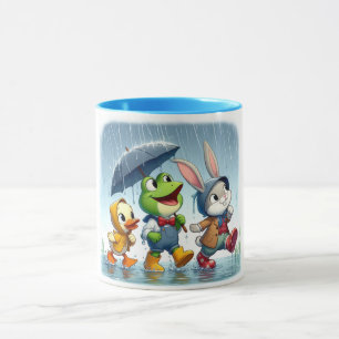 Niedliche Ente, Frosch, im Regen sonnig Tasse