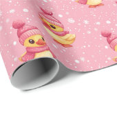 Niedliche Ente in Rosa und Schneeflocke Geschenkpapier (Rolleneckpunkt)
