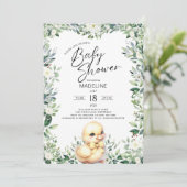 Niedliche Ente mit Bow Baby Dusche Einladung (Stehend Vorderseite)