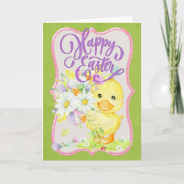 Niedliche Ente mit Frühlingsblumen - Happy Oaster Feiertagskarte