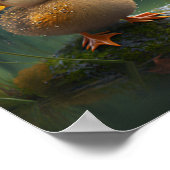 Niedliche Ente unter gelbem Regenschirm im Kinderz Poster (Ecke)