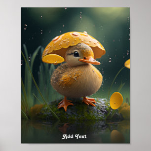 Niedliche Ente unter gelbem Regenschirm im Kinderz Poster