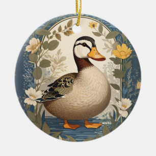 Niedliche Ente Vintage-Blumen Naturinspiriert Keramik Ornament