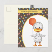 Niedliche Ente zeichnend mit Orange Balloon Geburt Postkarte (Vorne/Hinten)