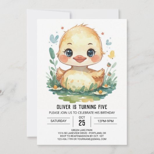 Niedliche Ente zum Geburtstag Einladung (Vorderseite)