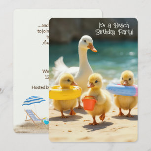 Niedliche Enten am Strand für eine Geburtstagspart Einladung