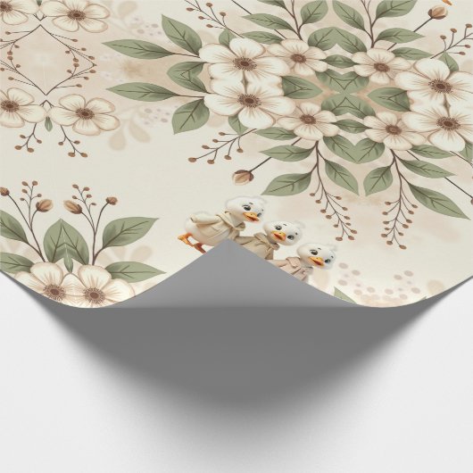 Niedliche Enten mit Blütenblättern Geschenkpapier (Ecke)