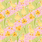 Niedliche Enten und Affodien Ostern Geschenkpapier