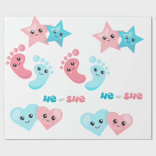 Niedliche er Pink Blue Gender Reveal Party Geschenkpapier (Flach)