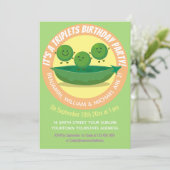 Niedliche Erbsen-Triplets Cartoon-Abbildung Einladung (Stehend Vorderseite)