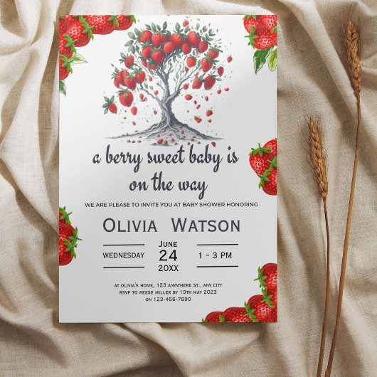 Niedliche Erdbeerbaum Berry Sweet Baby Dusche Einladung