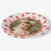 Niedliche Erdbeere 1. Geburtstag Berry Erstes Foto Pappteller (Schrägansicht)