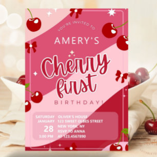 Niedliche Erdbeere 1. Geburtstag Berry First Girl Einladung