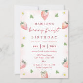 Niedliche Erdbeere Berry Erster Geburtstag Einladung (Vorderseite)