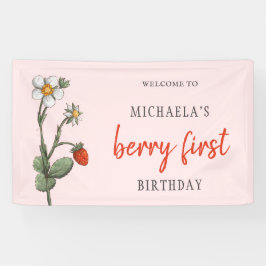 Niedliche Erdbeere Blume Berry Erster Geburtstag Banner