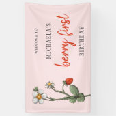 Niedliche Erdbeere Blume Berry Erster Geburtstag Banner (Vertikal)