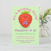 Niedliche Erdbeere Cartoon-Abbildung Einladung (Stehend Vorderseite)