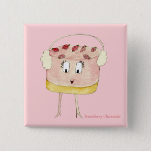 Niedliche Erdbeere Cheesecake Illustration pink Button