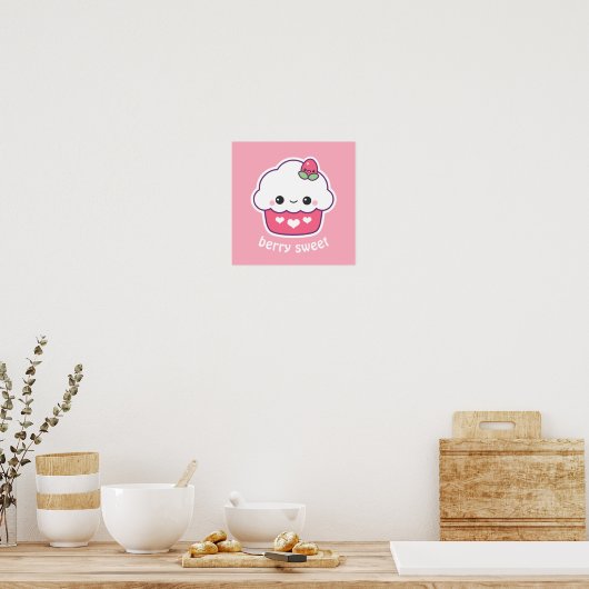 Niedliche Erdbeere Cupcake Poster (Küche)