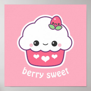 Niedliche Erdbeere Cupcake Poster