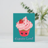 Niedliche Erdbeere Cupcake Postkarte (Stehend Vorderseite)