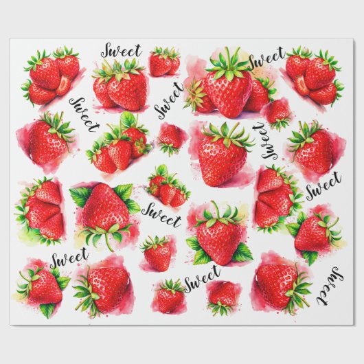 Niedliche Erdbeere Geschenkpapier (Flach)