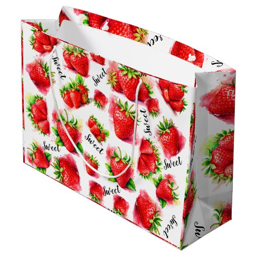 Niedliche Erdbeere Große Geschenktüte (Rückseite Schrägansicht)