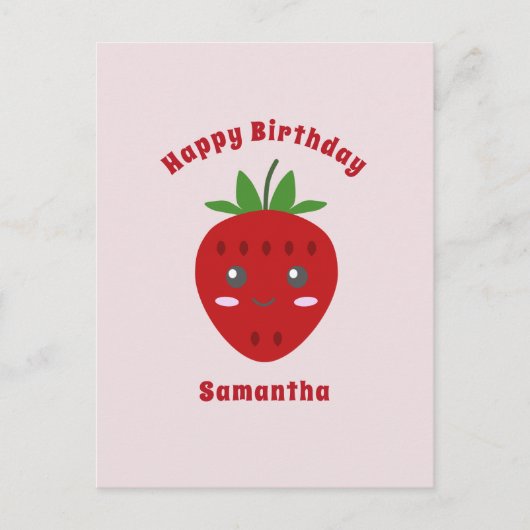 Niedliche Erdbeere Happy Birthday Pink Postcard Postkarte (Vorderseite)