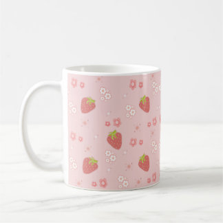 Niedliche Erdbeere mit Blume. Kaffeetasse
