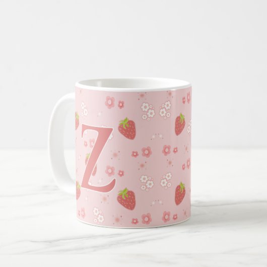 Niedliche Erdbeere mit Blume. Kaffeetasse (Vorderseite Links)