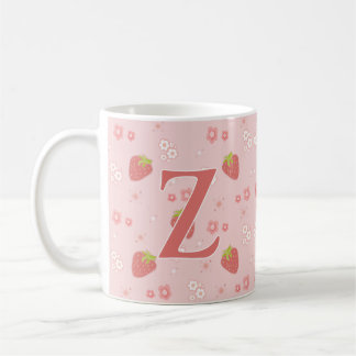 Niedliche Erdbeere mit Blume. Kaffeetasse