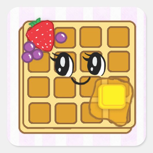 Niedliche Erdbeere und Blueberry-Waffeln Cartoon Quadratischer Aufkleber (Vorderseite)