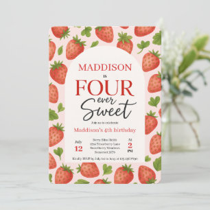 Niedliche Erdbeere Vier mal Sweet 4. Geburtstag Einladung