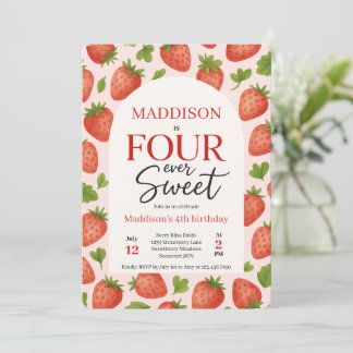Niedliche Erdbeere Vier mal Sweet 4. Geburtstag Einladung