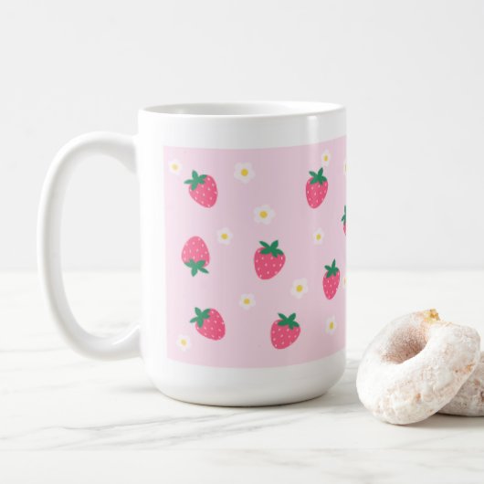 Niedliche Erdbeeren-Blume-Image-Tasse Kaffeetasse (Mit Donut)